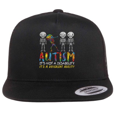 Autism Awerness Skeleton Dabbing Autistic Awareness Flat Bill Trucker Hat