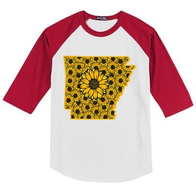 Arkansas America Summer Sunflower Flower Floral Art Nature Gift Kids Colorblock Raglan Jersey