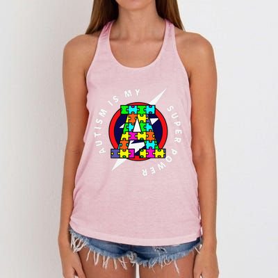 AUTISM, AUTISM SUPERHERO, AUTISM SUPERPOWER Women's Knotted Racerback Tank