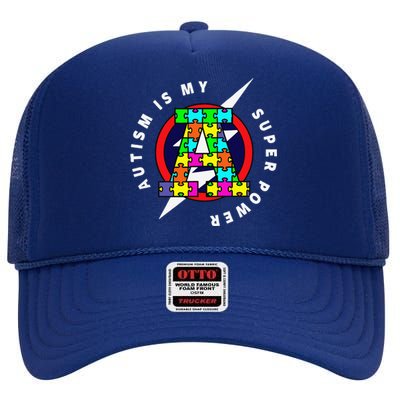 AUTISM, AUTISM SUPERHERO, AUTISM SUPERPOWER High Crown Mesh Back Trucker Hat