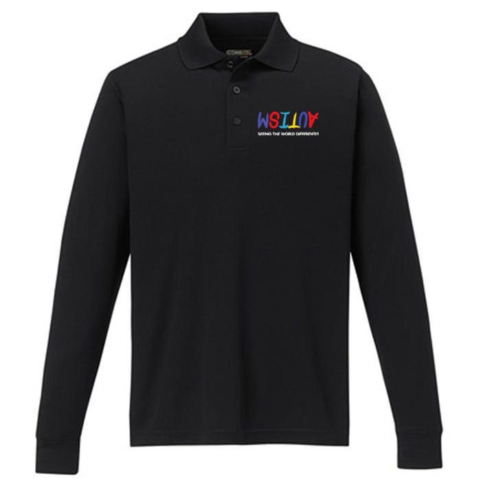 Autism Awareness Seeing The World Differently Performance Long Sleeve Polo