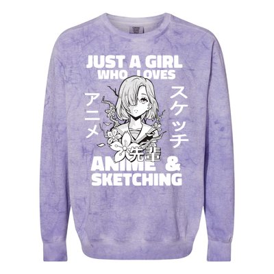 Anime And Sketching Just A Who Loves Anime Cute Gift Colorblast Crewneck Sweatshirt