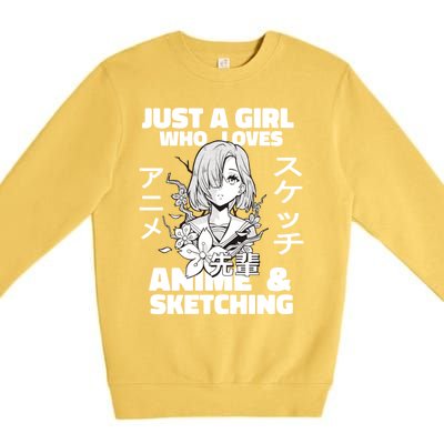 Anime And Sketching Just A Who Loves Anime Cute Gift Premium Crewneck Sweatshirt