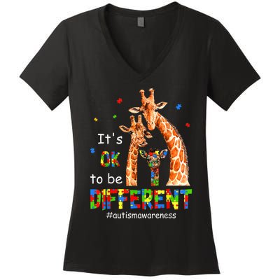 Autism Awareness Shirts Wo Teacher Its Ok To Be Different Women's V-Neck T-Shirt