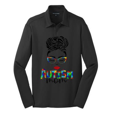 Autism Awareness Strong Mom Afro Mother Black Meaningful Gift Silk Touch Performance Long Sleeve Polo