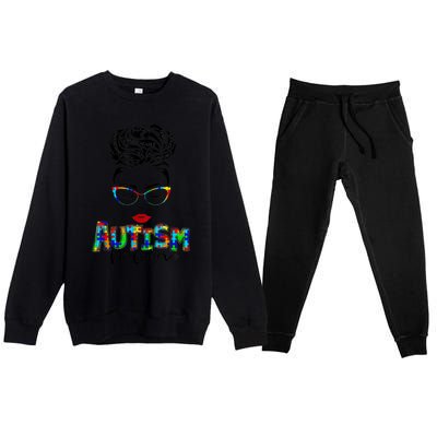 Autism Awareness Strong Mom Afro Mother Black Meaningful Gift Premium Crewneck Sweatsuit Set