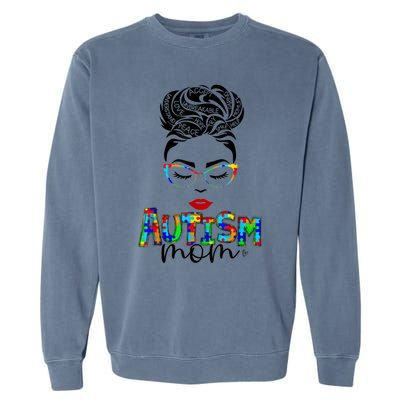 Autism Awareness Strong Mom Afro Mother Black Meaningful Gift Garment-Dyed Sweatshirt