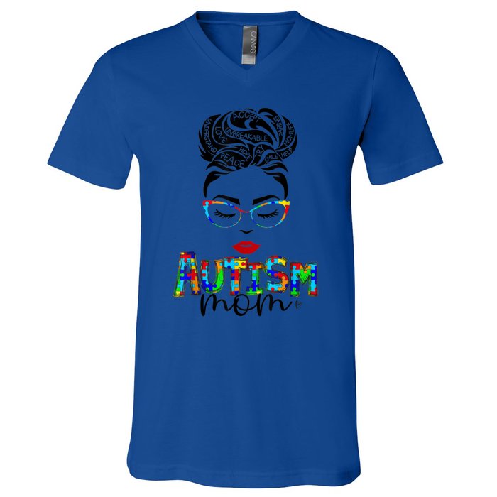 Autism Awareness Strong Mom Afro Mother Black Meaningful Gift V-Neck T-Shirt