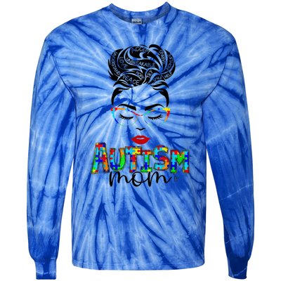 Autism Awareness Strong Mom Afro Mother Black Meaningful Gift Tie-Dye Long Sleeve Shirt