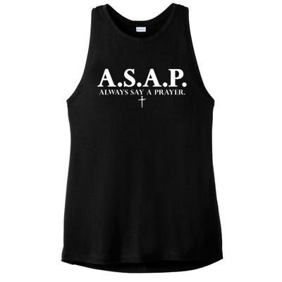 Asap Always Say A Prayer 3 Nails Cross Jesus Christ Christian Catholic Ladies PosiCharge Tri-Blend Wicking Tank