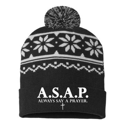 Asap Always Say A Prayer 3 Nails Cross Jesus Christ Christian Catholic USA-Made Snowflake Beanie