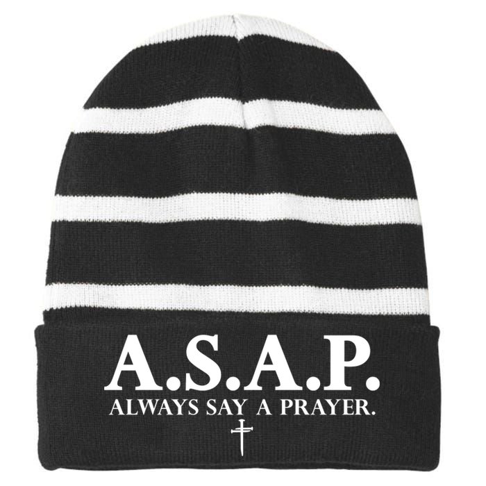 Asap Always Say A Prayer 3 Nails Cross Jesus Christ Christian Catholic Striped Beanie with Solid Band