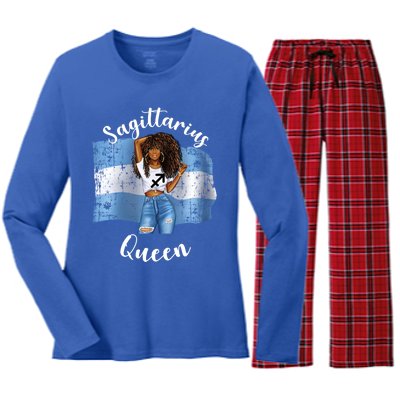 Afro Argentinian Sagittarius Queen Black Argentina Gift Women's Long Sleeve Flannel Pajama Set 