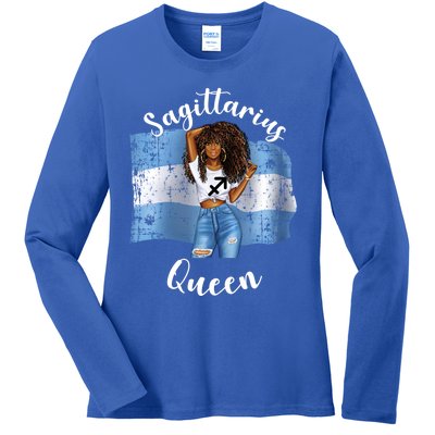 Afro Argentinian Sagittarius Queen Black Argentina Gift Ladies Long Sleeve Shirt