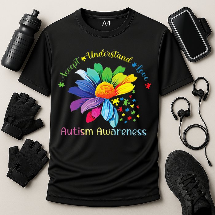 Autism Awareness Sunflower Accept Understand Love Autistic Cooling Performance Crew T-Shirt