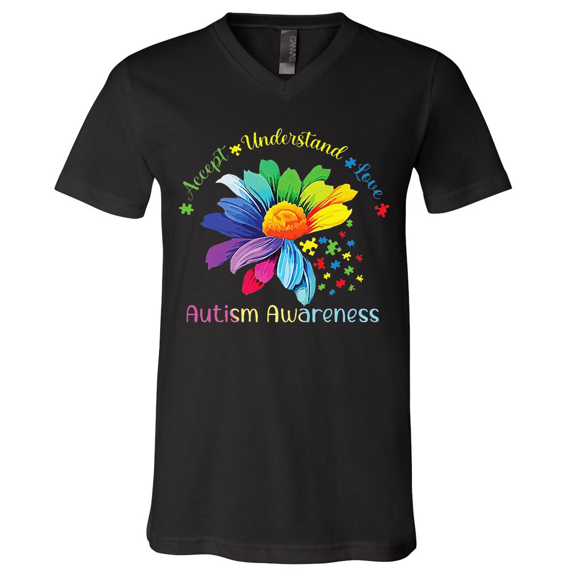 Autism Awareness Sunflower Accept Understand Love Autistic V-Neck T-Shirt