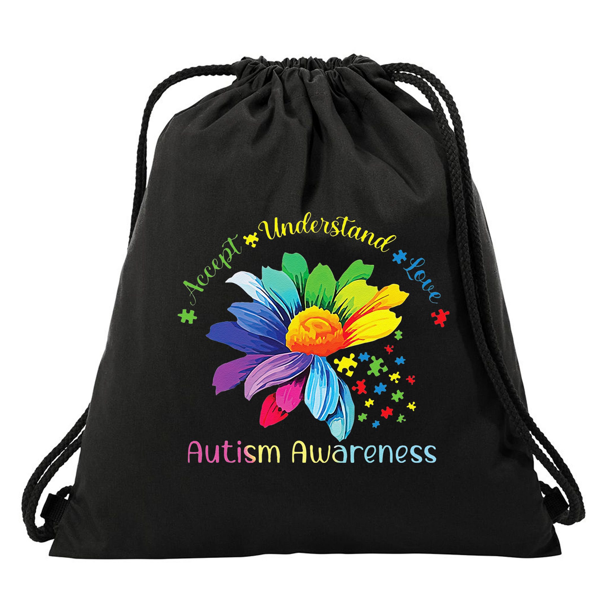 Autism Awareness Sunflower Accept Understand Love Autistic Drawstring Bag