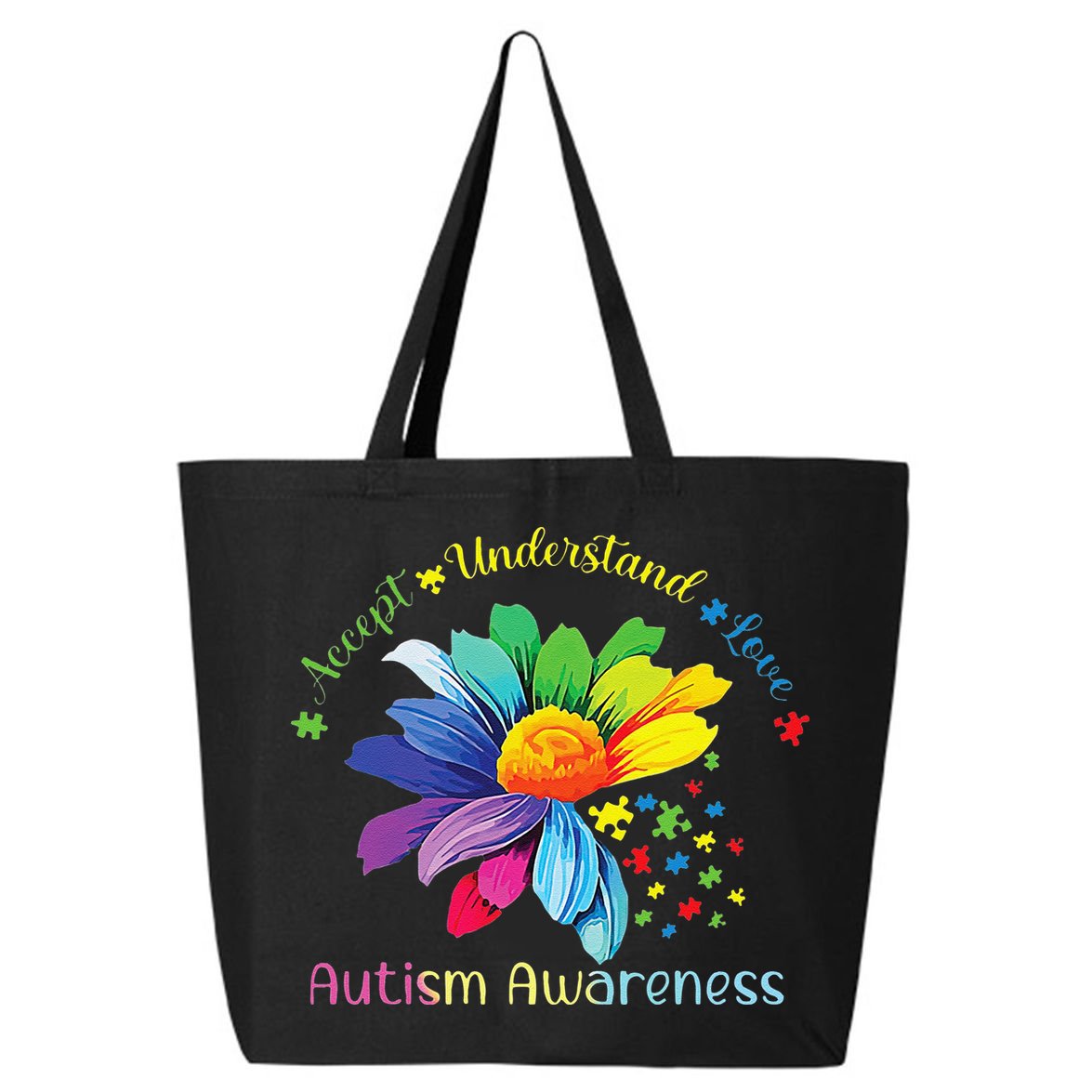 Autism Awareness Sunflower Accept Understand Love Autistic 25L Jumbo Tote