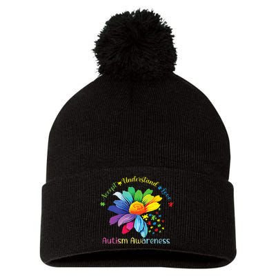 Autism Awareness Sunflower Accept Understand Love Autistic Pom Pom 12in Knit Beanie