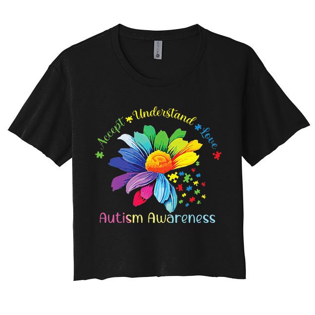 Autism Awareness Sunflower Accept Understand Love Autistic Crop Top