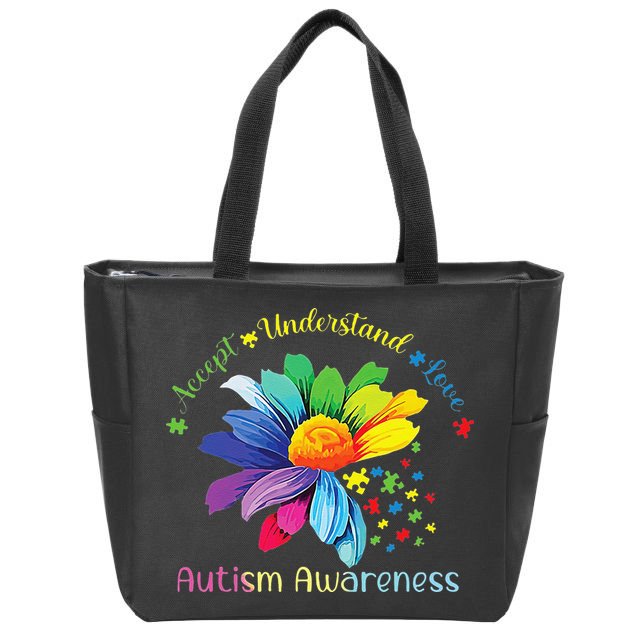 Autism Awareness Sunflower Accept Understand Love Autistic Zip Tote Bag