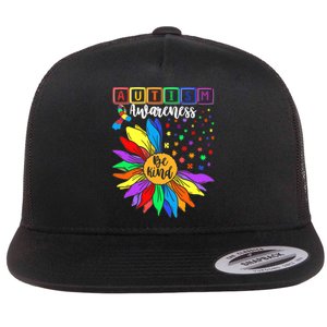 Autism Awareness Sunflower Choose Kindness Autism Mom Flat Bill Trucker Hat