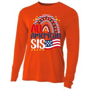 All American Sis 4th Of July Day Usa Flag For Sister Rainbow Funny Gift Cooling Performance Long Sleeve Crew