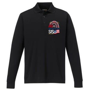 All American Sis 4th Of July Day Usa Flag For Sister Rainbow Funny Gift Performance Long Sleeve Polo