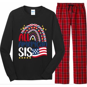 All American Sis 4th Of July Day Usa Flag For Sister Rainbow Funny Gift Long Sleeve Pajama Set