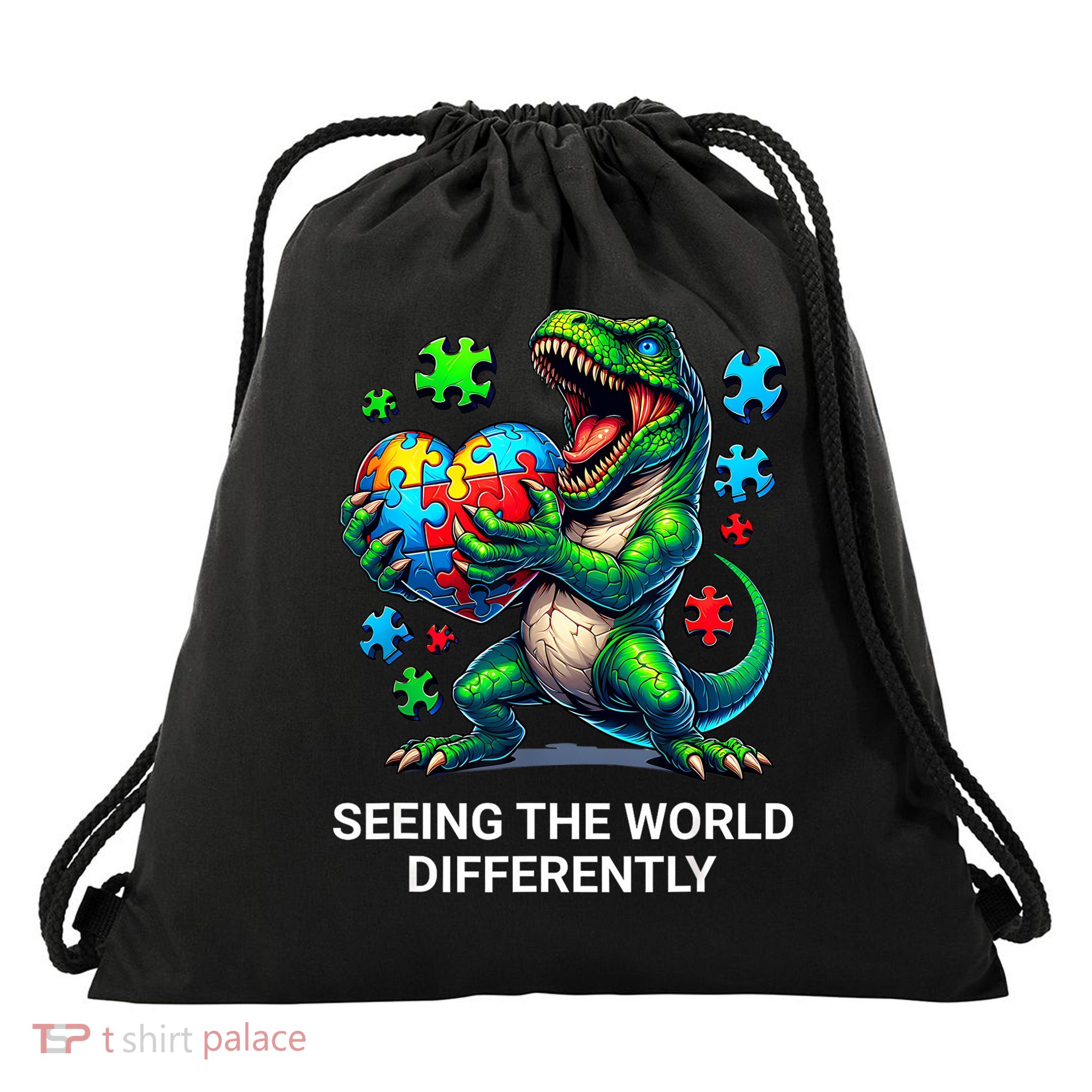 Autism Awareness Seeing The World Differently Dinosaur Drawstring Bag