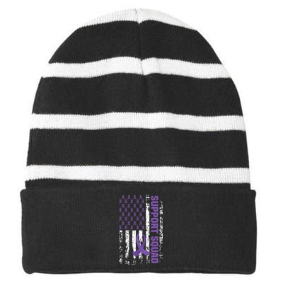 Alzheimers Awareness Support Squad Alzheimers Disease Striped Beanie with Solid Band