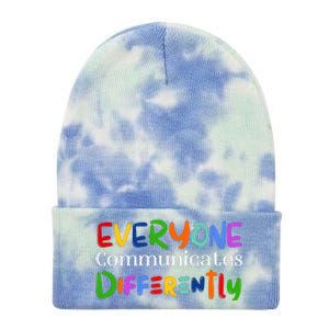 Autism Awareness Support, Everyone Communicates Differently Tie Dye 12in Knit Beanie