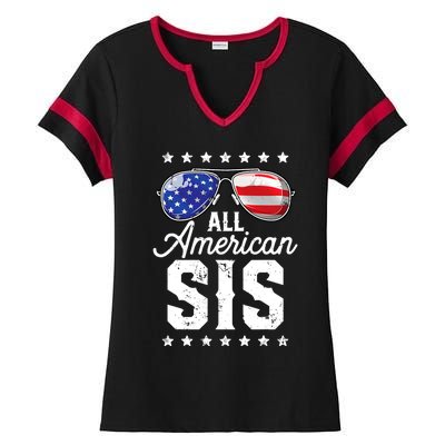 All American Sis 4th Of July Family Matching Sunglasses Gift Ladies Halftime Notch Neck Tee