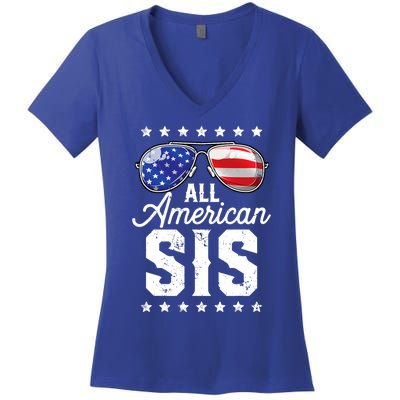 All American Sis 4th Of July Family Matching Sunglasses Gift Women's V-Neck T-Shirt