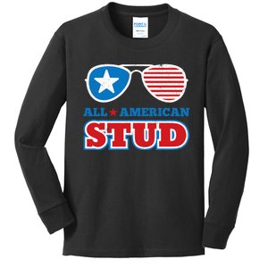 All American Stud Funny 4th Of July Independence Day Gift Kids Long Sleeve Shirt