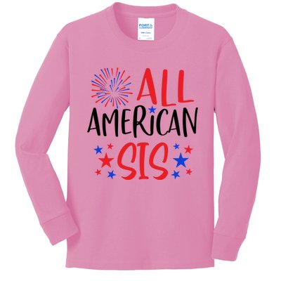 All American Sis 4th Of July Firework Red White And Blue Cute Gift Kids Long Sleeve Shirt