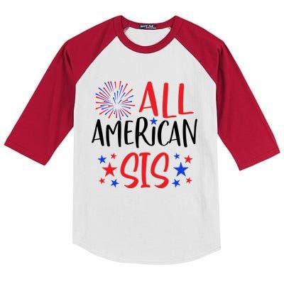 All American Sis 4th Of July Firework Red White And Blue Cute Gift Kids Colorblock Raglan Jersey