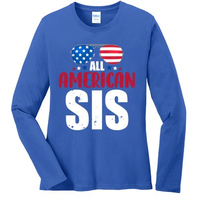 All American Sis 4th Of July Patriotic Family Matching Gift Ladies Long Sleeve Shirt