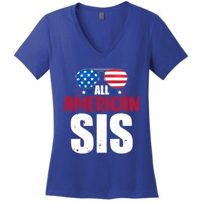 All American Sis 4th Of July Patriotic Family Matching Gift Women's V-Neck T-Shirt