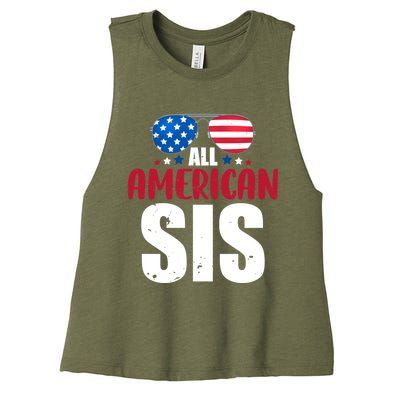 All American Sis 4th Of July Patriotic Family Matching Gift Women's Racerback Cropped Tank