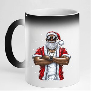 African American Santa Christmas Pajama Cool Black XMas  11oz Black Color Changing Mug