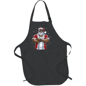 African American Santa Christmas Pajama Cool Black XMas  Full-Length Apron With Pockets