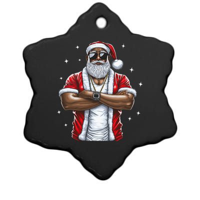 African American Santa Christmas Pajama Cool Black XMas  Ceramic Star Ornament