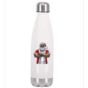 African American Santa Christmas Pajama Cool Black XMas  Stainless Steel Insulated Water Bottle