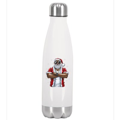 African American Santa Christmas Pajama Cool Black XMas  Stainless Steel Insulated Water Bottle