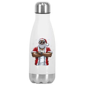 African American Santa Christmas Pajama Cool Black XMas  Stainless Steel Insulated Water Bottle