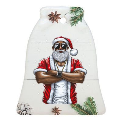 African American Santa Christmas Pajama Cool Black XMas  Ceramic Bell Ornament