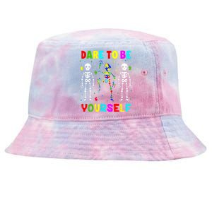 Autism Awareness Skeleton Dabbing Dare To Be Yourself Tie-Dyed Bucket Hat