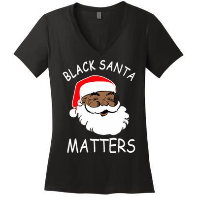 African American Santa Black Matters Christmas Pajama Family Women's V-Neck T-Shirt