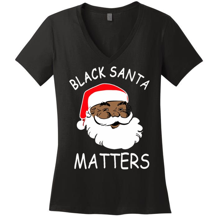 African American Santa Black Matters Christmas Pajama Family Women's V-Neck T-Shirt